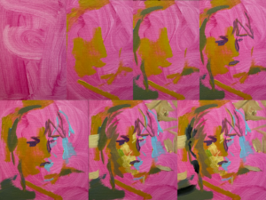 Portrait Entwicklung mit magenta Untermalung in Acryl