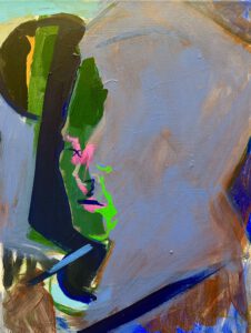 Expressiver Kopf in Blaugrau und Dunkelgrün mit Acrylfarben