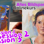 Gemälde einer Person mit hochgebundenen Haaren und Beschreibungstexte für einen Onlinekurs